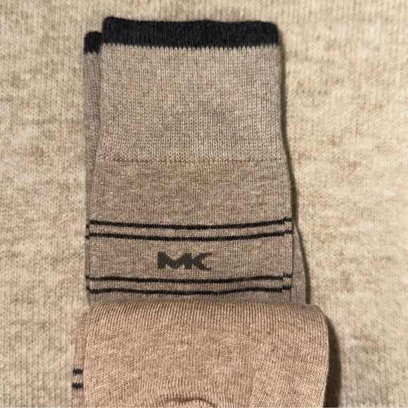 MK Men’s 3 pack Taupe Heather Gray Tan Ivory Cotton Blend Dress Crew Socks - Picture 6 of 10